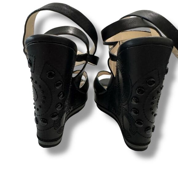 Coach Catalina Wedge Heels Women’s Size 7.5B Black Leather Buckle Strap - Picture 5 of 11